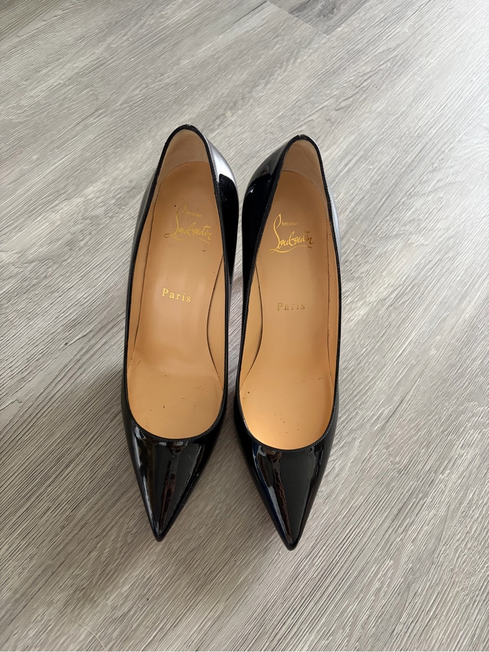 Christian Louboutin Black Patent Pointed Pumps with Classic Silhouette